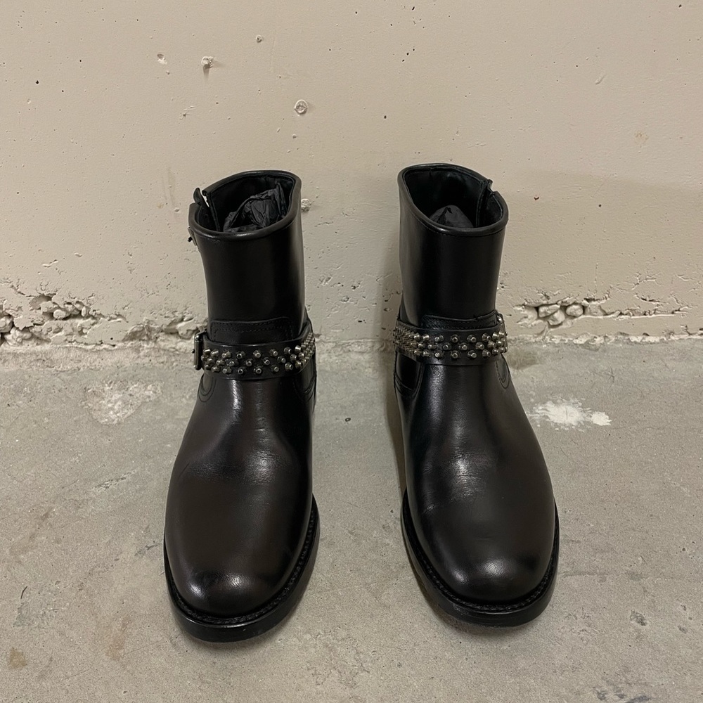 saint laurent studded strap boots
